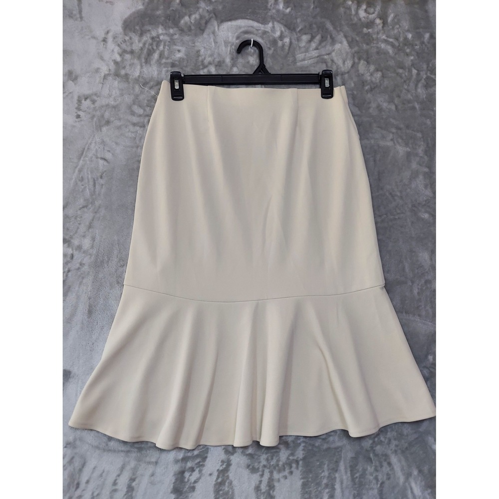 NYCC New York Clothing Co Cream Beige Gold Button Mermaid Flounce Midi Skirt M - Picture 3 of 7
